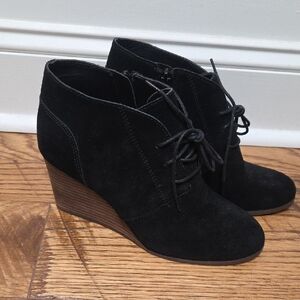 Lucky Brand Black Suede Wedge Ankle Boots